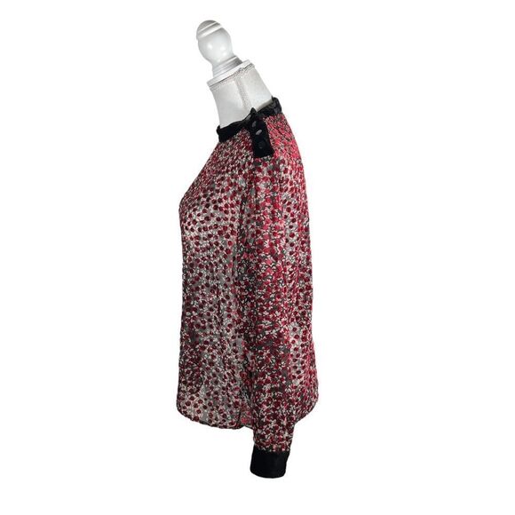 The Kooples Paris Black Semi Sheer Velvet Red Cherry Blossom Blouse - Picture 5 of 10